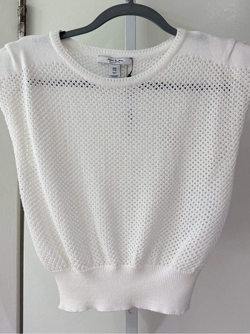 Anna & Ava White Open-Knit Short Sleeve Shell Top